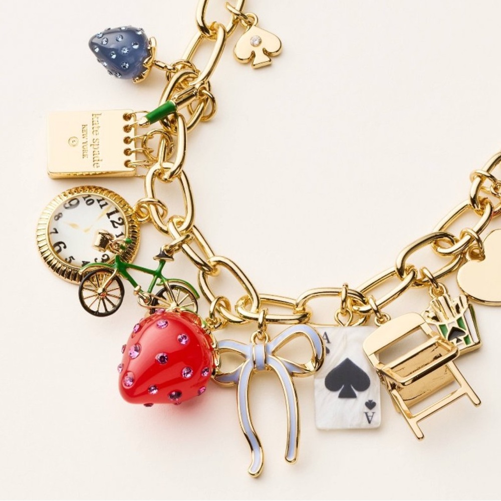 Limited edition Kate Spade Chunky Gold Charm Necklace with Multicolor Accents - Picture 3 of 5